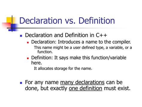 c++ define vs declare.